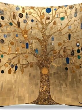 New Klimt Tree Of Life Silky Gold Throw Pillow Cover 18×18. W/hidden zipper